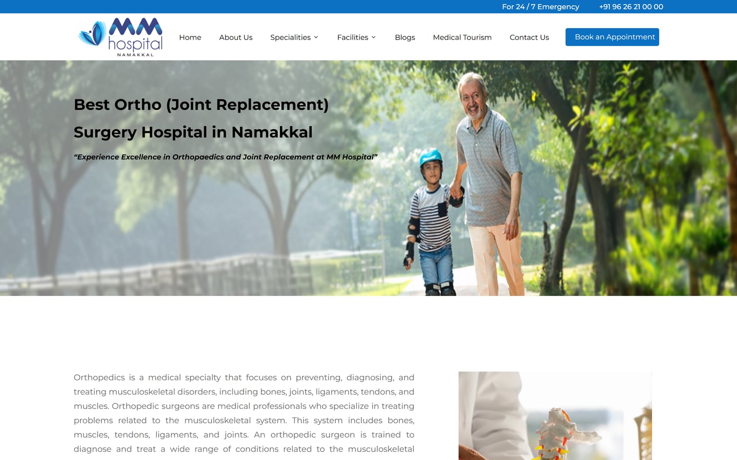 MM Hospital orthopaedics department page for Namakkal