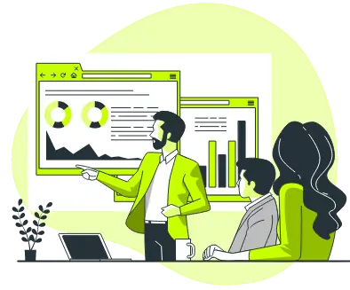 Marketing consultant presenting data analytics and performance charts to a business client