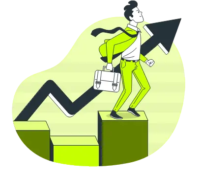 Businessman climbing steps toward growth representing digital marketing success in Coimbatore